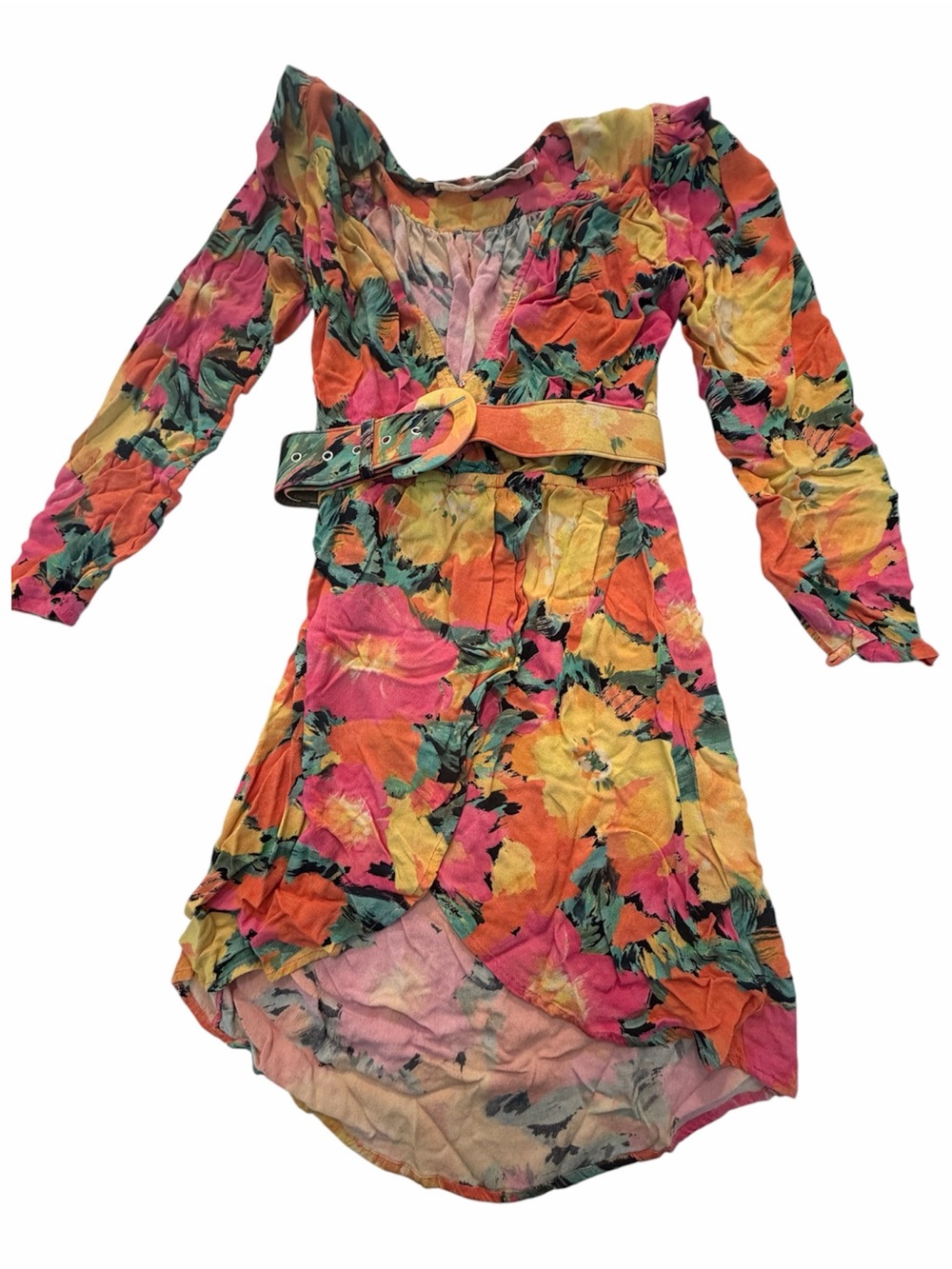Jen's Pirate Booty Pink, Orange & Yellow Floral High-Low Dress with Belt
